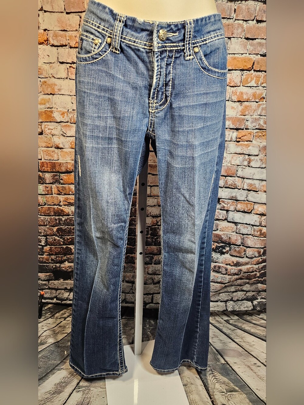 GUP Cowgirl Up Jeans Size 27 Bootcut Distressed Western Contrast Stitch Denim